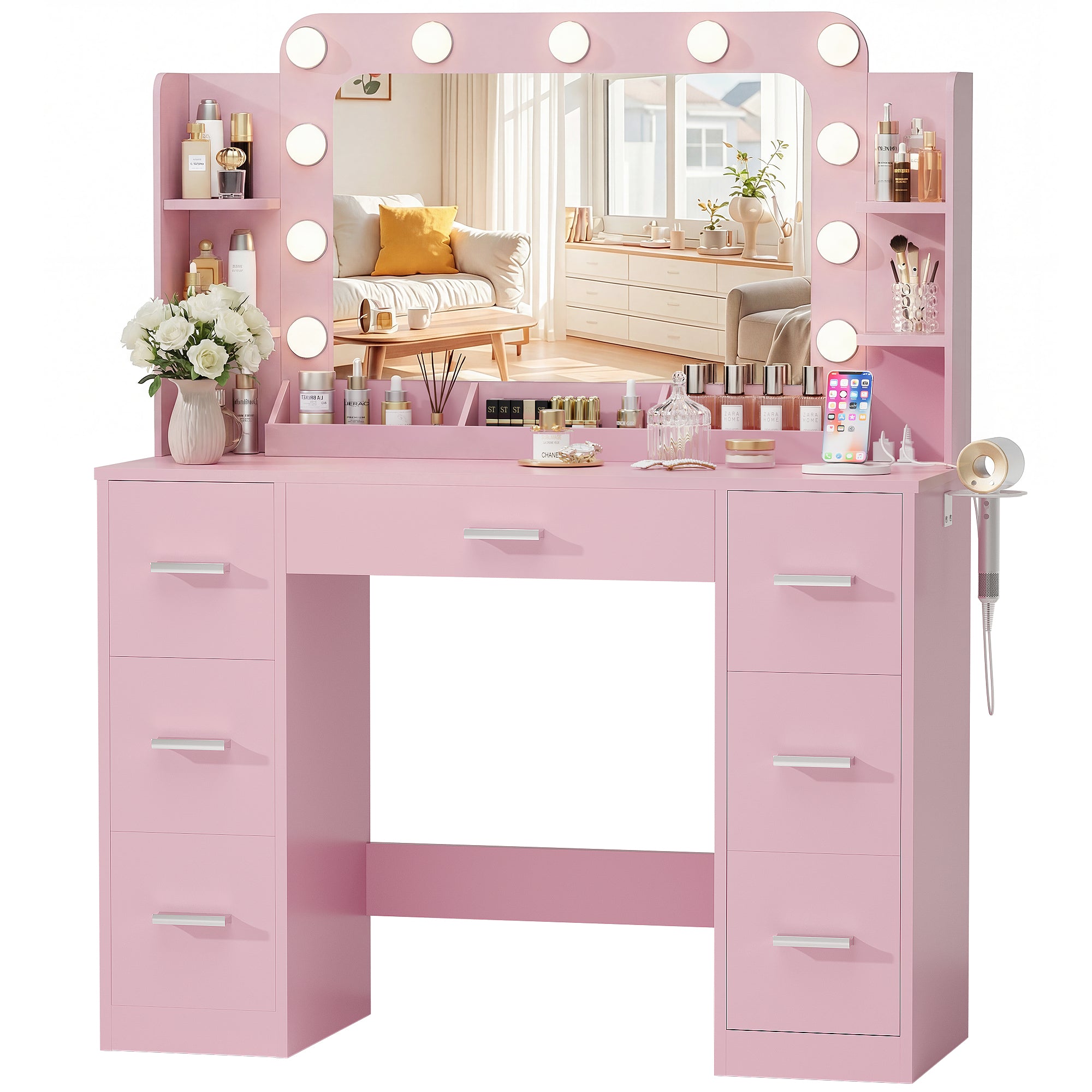 Homall Vanity Desk with Lights & Mirror, Makeup Vanity Table with Powe –  homalldirect