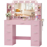 Homall Vanity Desk with Lights & Mirror, Makeup Vanity Table with Power Outlet & Storage for Bedroom Dressing Room, White