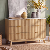 Homall 6 Drawer Double Dresser for Bedroom, Modern Fluted Wide Dresser Chest of Drawers with Marble-Pattern Top, Wood Storage Dresser for Living Room, Entryway,