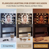 Homall Makeup Vanity Set with Mirro & 3 Modes Lights, Vanity Desk with Stool & Storage Drawers Shelves, Vanity Table with Power Outlet for Bedroom Dressing Room