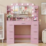 Homall Vanity Desk with Lights & Mirror, Makeup Vanity Table with Power Outlet & Storage for Bedroom Dressing Room, White