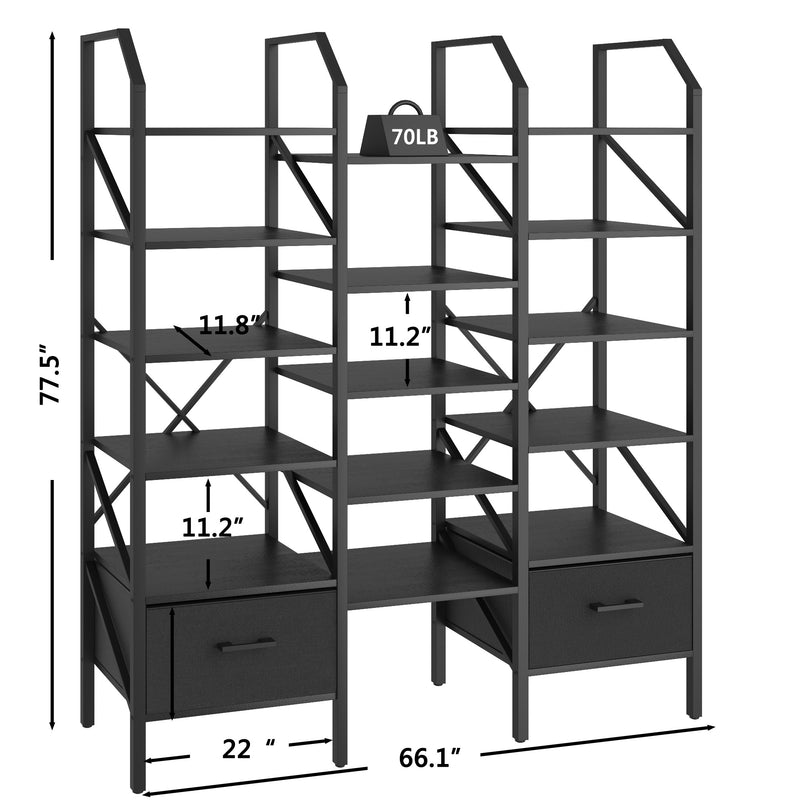 Homall Open Display Shelf with Storage Cabinet Triple Wide Tiers Industrial Bookcases and Bookshelves with Wood and Metal Frame