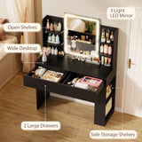 Homall Vanity Desk with Mirror, 3 Modes LED Lights and USB Power Outlet, Makeup Vanity Table with 6 Storage Shelves and 7 Drawers for Dressing Room Bedroom