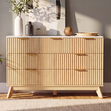 Homall 6 Drawer Double Dresser for Bedroom, Modern Fluted Wide Dresser Chest of Drawers with Marble-Pattern Top, Wood Storage Dresser for Living Room, Entryway,