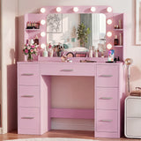 Homall Vanity Desk with Lights & Mirror, Makeup Vanity Table with Power Outlet & Storage for Bedroom Dressing Room, White