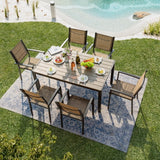 Homall 7 Piece Outdoor Dining Set for 6, Patio Table and Chairs Set with Textilene, Stackable Breathable Mesh Chairs, All-Weather Patio Furniture for Backyard Deck Poolside