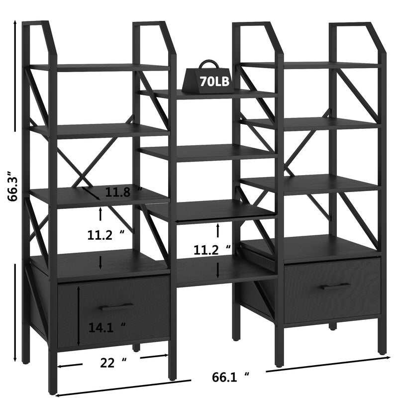 Homall Open Display Shelf with Storage Cabinet Triple Wide Tiers Industrial Bookcases and Bookshelves with Wood and Metal Frame