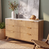 Homall 6 Drawer Double Dresser for Bedroom, Modern Fluted Wide Dresser Chest of Drawers with Marble-Pattern Top, Wood Storage Dresser for Living Room, Entryway,