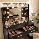Homall Makeup Vanity Set with Mirro & 3 Modes Lights, Vanity Desk with Stool & Storage Drawers Shelves, Vanity Table with Power Outlet for Bedroom Dressing Room