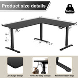 Homall 63in Wide L-shaped Electric Sit-Stand Desk Lifting Range 28~46in Height Gear Memory Ergonomics Standing Desk Height Adjustable Computer Desk