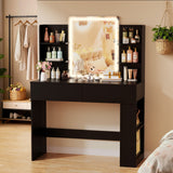 Homall Vanity Desk with Mirror, 3 Modes LED Lights and USB Power Outlet, Makeup Vanity Table with 6 Storage Shelves and 7 Drawers for Dressing Room Bedroom