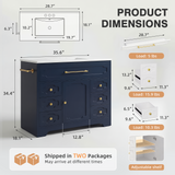 Homall 36'' Bathroom Vanity with Ceramic Sink, Freestanding Bathroom Cabinet with 5 Drawers & 1 Door, Modern Bathroom Vanity