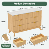 Homall 6 Drawer Double Dresser for Bedroom, Modern Fluted Wide Dresser Chest of Drawers with Marble-Pattern Top, Wood Storage Dresser for Living Room, Entryway,