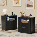 Homall Nightstand with Charging Station & LED Lights, 23'' Wide Heavy-Duty Modern End Table with 2 Drawers & Thickened Top, Bedside Table for Bedroom, Living Room