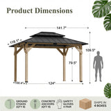 Homall 10x12 FT Wood Gazebo China Fir Permanent Pavilion with Galvanized Steel Hardtop Double Roof for Patio Garden Backyard