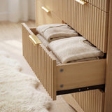 Homall 6 Drawer Double Dresser for Bedroom, Modern Fluted Wide Dresser Chest of Drawers with Gold Handles & Curved Base, Wood Storage Dresser Organizer for Living Room, Entryway