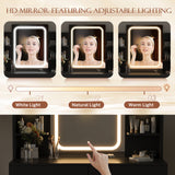 Homall Vanity Desk with 3 Colors LED Lighted Mirror, Makeup Vanity with Storage Shelves and Drawers, Vanity Table Dressing Table for Bedroom