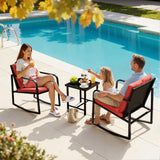 Lacoo 3 Pieces Outdoor Rocking Chair Furniture Sets Modern Patio Furniture Set Rocking Wicker Bistro Sets Cushioned PE Rattan Chairs Conversation Sets with Glass Coffee Table