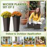 Homall 2-Pack 24" Tall Outdoor Plastic Planters with Inside Pots, Rattan - Patterned for Patio Decor