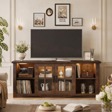Homall TV Stand for 65 Inch TV with LED Lights & Glass Doors, Media Console with Built-in Charging Station, Entertainment Center for Living Room