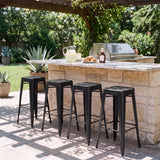 Vyrox Metal Bar Stools Set of 4, 30 Inch Bar Height Stackable Backless Industrial Stools with Footrest, Indoor & Outdoor