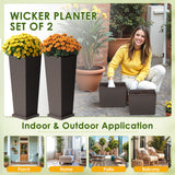 Homall 2-Pack 24" Tall Outdoor Plastic Planters with Inside Pots, Rattan - Patterned for Patio Decor