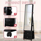 Homall Jewelry Armoires Cabinet With LED Mirror Wheels Lockable Standing Storage Box with 2 Drawers, White