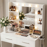 Homall Makeup Vanity Set with Mirro & 3 Modes Lights, Vanity Desk with Stool & Storage Drawers Shelves, Vanity Table with Power Outlet for Bedroom Dressing Room