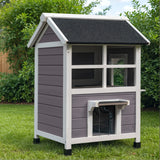 Homall Outdoor Wooden Cat House with Air Vents, Indoor Feral Cat Shelter with Escape Door and Balcony