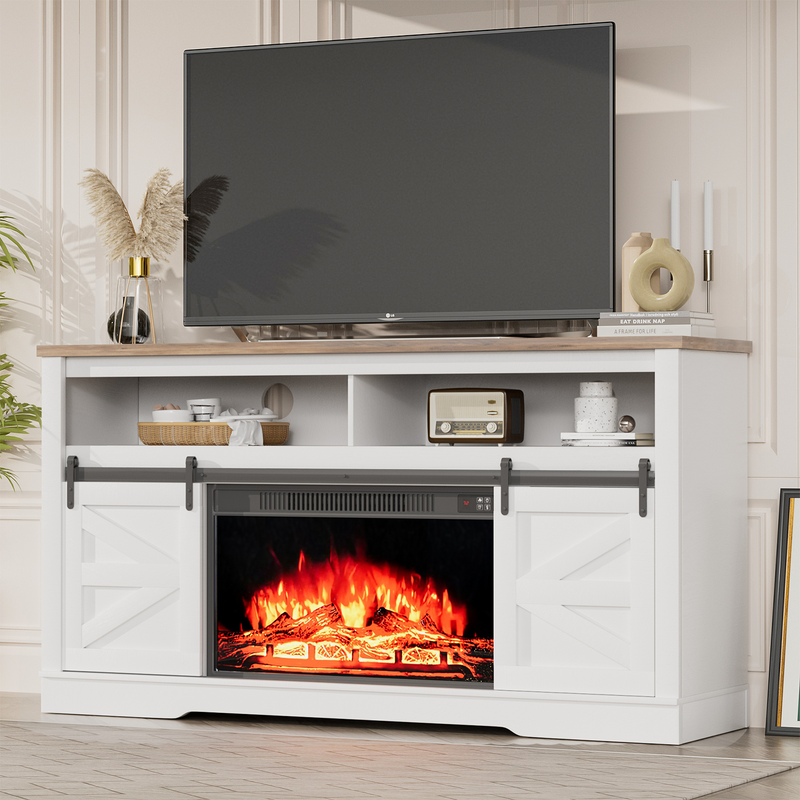 Homall Modern Farmhouse TV Stand with Electric Fireplace Media Storage TV Console Sliding Cabinet Doors