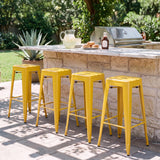 Vyrox Metal Bar Stools Set of 4, 30 Inch Bar Height Stackable Backless Industrial Stools with Footrest, Indoor & Outdoor
