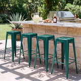 Vyrox Metal Bar Stools Set of 4, 30 Inch Bar Height Stackable Backless Industrial Stools with Footrest, Indoor & Outdoor