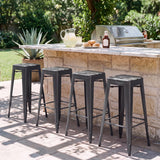 Vyrox Metal Bar Stools Set of 4, 30 Inch Bar Height Stackable Backless Industrial Stools with Footrest, Indoor & Outdoor