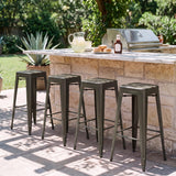 Vyrox Metal Bar Stools Set of 4, 30 Inch Bar Height Stackable Backless Industrial Stools with Footrest, Indoor & Outdoor