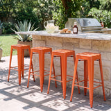 Vyrox Metal Bar Stools Set of 4, 30 Inch Bar Height Stackable Backless Industrial Stools with Footrest, Indoor & Outdoor