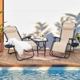 Homall Outdoor Zero Gravity Chair Folding Recline Patio Portable Lounge Chairs Set of 3 with Cupholder and Table, Beige