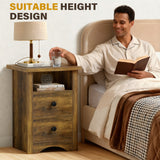Homall NightStand Set of 2 with 2 Drawers & Open Storage Shelf, Farmhouse End Table Bedside Table for Bedroom Living Room