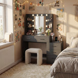 Homall Makeup Vanity Desk with LED Lights, Mirror & Power Outlet, Dressing Table with 4 Shelves and 5 Drawers, Vanity Set & Nightstand for Bedroom