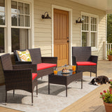 Homall 4 Pieces Patio Conversation Set Outdoor Furniture Rattan Chairs Wicker Seating with Cushion and Table Weather-resistant for Porch Garden Backyard