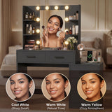 Homall Makeup Vanity Desk with LED Lights, Mirror & Power Outlet, Dressing Table with 4 Shelves and 5 Drawers, Vanity Set & Nightstand for Bedroom