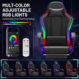 Vyrox RGB Gaming Chair with Massage Lumbar Support, App & Remote Controlled LED Lights, Ergonomic High-Back Computer Chair with Retractable Footrest, Adjustable Armrests