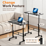 Homall 32" Small Standing Desk with Mobile Lockable Wheels, Adjustable Height Portable Desk for Home Office, Brown