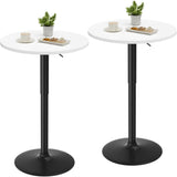 Homall 2 Pieces Bar Table Height Adjustable Bistro Pub Table Cocktail Round Table with Metal Base, White/Sliver