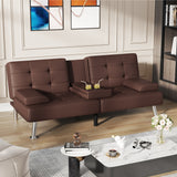Homall Futon Sofa Bed Faux Leather Couch Modern Convertible Folding Recliner with 2 Cup Holders