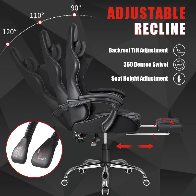 Homall Gaming Chair Massage Office Chair Computer Racing Chair High Back PU Leather Chair with Footrest, Black