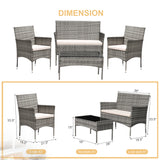 Lacoo 4 Pieces Patio Furniture Set Outdoor Conversation Wicker Rattan Chairs Seating with cushion and Glass Table Weather-Resistant for Garden Backyard Porch, Gray and Beige