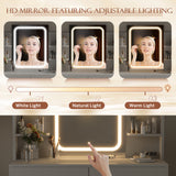 Homall Vanity Desk with 3 Colors LED Lighted Mirror, Makeup Vanity with Storage Shelves and Drawers, Vanity Table Dressing Table for Bedroom