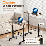 Homall 32" Small Standing Desk with Mobile Lockable Wheels, Adjustable Height Portable Desk for Home Office, Black