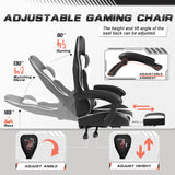 Lacoo PU Leather Gaming Chair Massage Ergonomic Gamer Chair Height Adjustable Computer Chair with Footrest & Lumbar Support,White