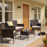 Homall 4 Pieces Patio Conversation Set Outdoor Furniture Rattan Chairs Wicker Seating with Cushion and Table Weather-resistant for Porch Garden Backyard
